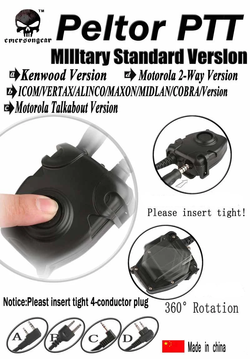 EmersonGear Peltor PTT тактические наушники PELTOR PTT Push To гарнитура адаптер радио страйкбол военный радио использование