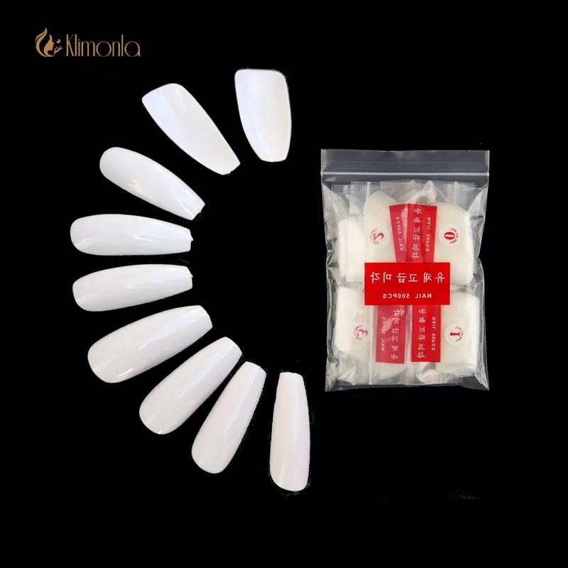 500 шт./пакет белые искусственные ногти полное покрытие длинные балетки Типсы для