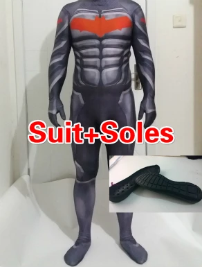 suit with soles Бэтмен высокого качества красный капюшон костюм с принтом спандекс лайкра с 3D мышечной затенение Косплей Костюм - Цвет: suit with soles