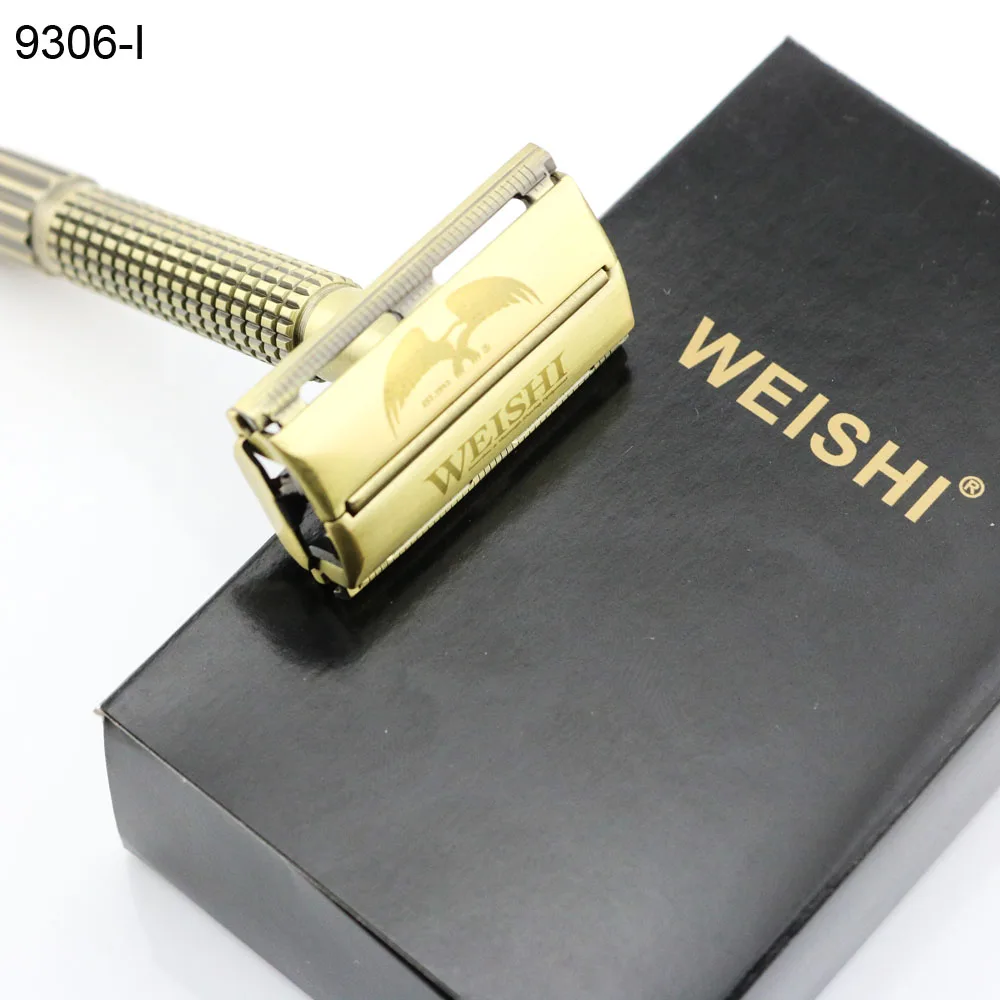 WEISHI Безопасная бритва с двойными краями и бабочками 9306-F серебристый 9306-C цвет пистолета 9306-I бронза Высокое качество 10 шт./партия Новинка - Цвет: 9306-I