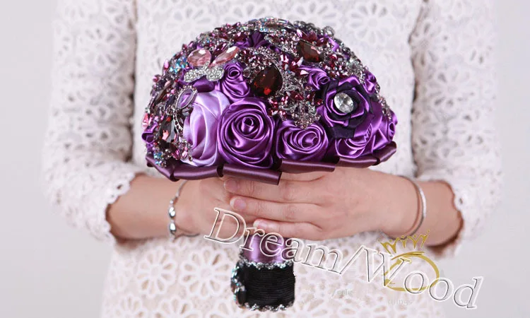 2015 wedding accessories korean style handmade diamand brooch crystal purple bouquet for bridal can be customized |