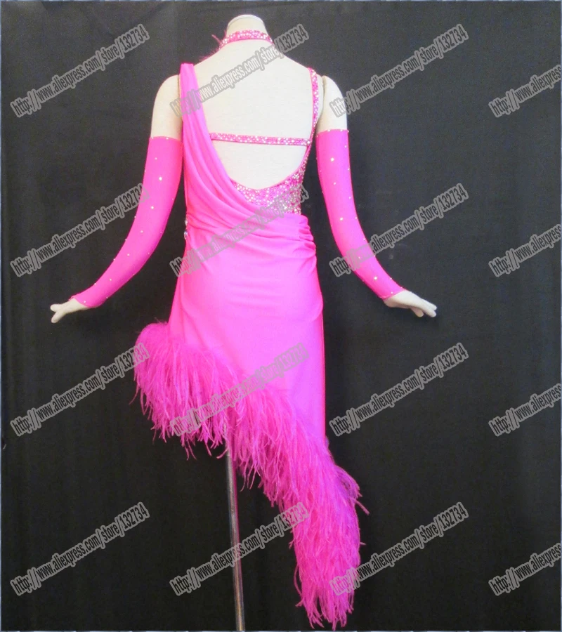 Top sales!! latin dance wear Dress DMC stone salsa tango competition dress Real feather with amazing rose red B-0076 | Тематическая