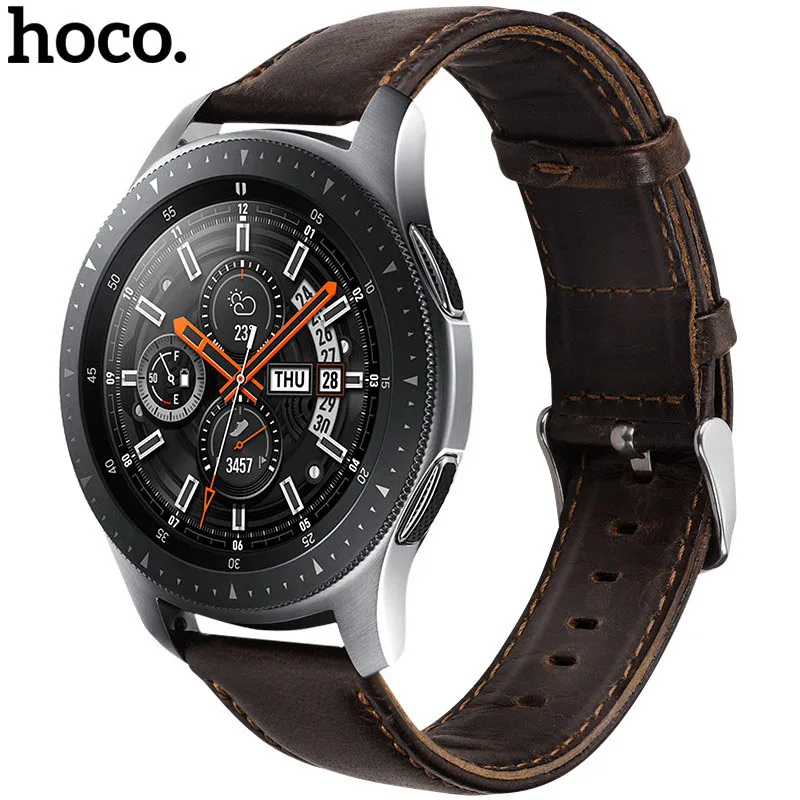 Coffee Ремешок HOCO Duke из натуральной кожи для samsung Galaxy Watch 46 мм, ретро браслет из воловьей кожи 22 мм, Ширина ремня с булавками - Цвет ремешка: Coffee