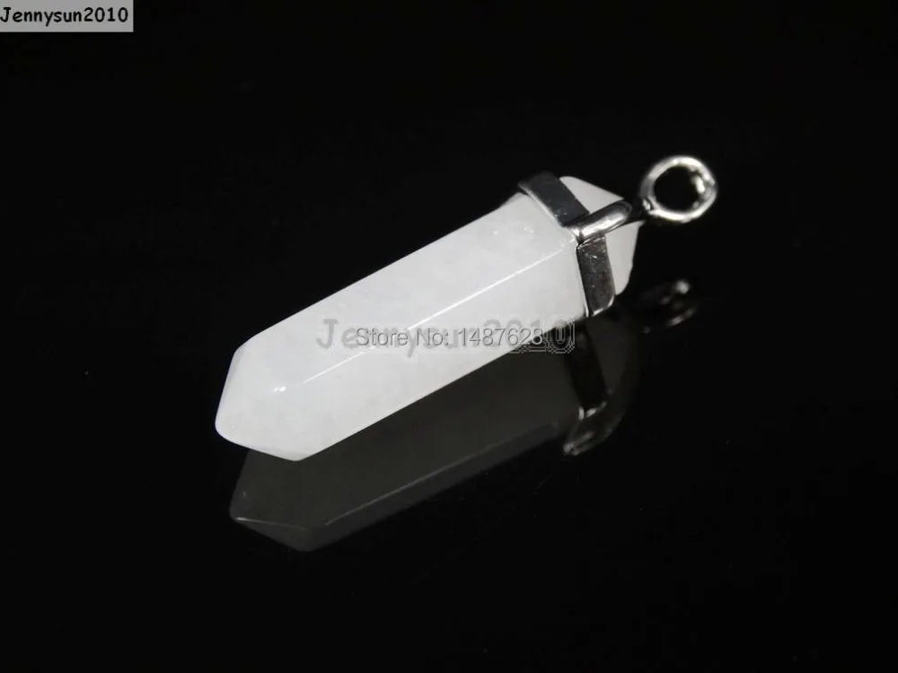 

Natural White Ja-de Gems Stones Hexagonal Pointed Healing Reiki Chakra Pendant Beads Necklace Earrings Jewelry Making 10Pcs/Pack