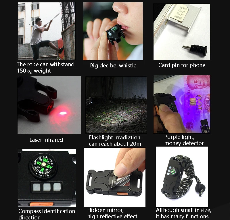 Многофункциональный браслет SOS Открытый выживания путешествия аварийный зонтик