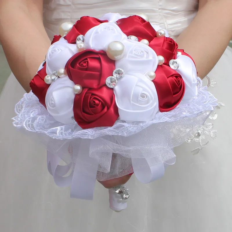 Кружева Свадебный Букет Жемчуг Кристалл Искусственный Красное вино Букеты