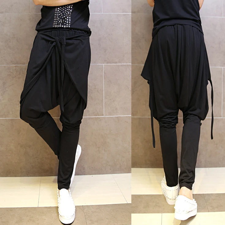 2017 New men's clothing Fashion personality hiphop jeans casual harem pants the trend of bloomers stage singer costumes | Мужская