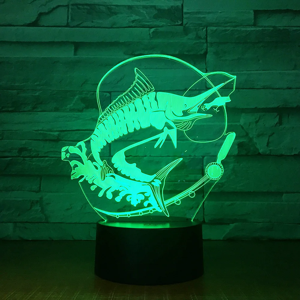 

New Fishing 3D LED Light Stereo Acrylic Night Lamp Fish Eat Bait Mood Lighting 7 Colors Change Illusion Birthday Gift Kids Toy