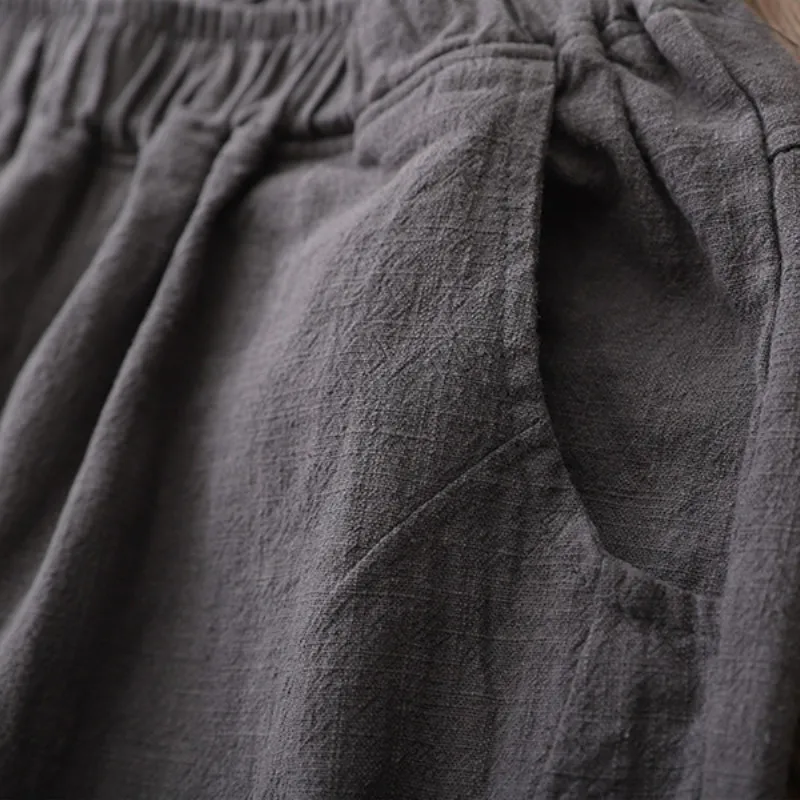 Женские брюки до щиколотки повседневные однотонные из хлопка и льна с эластичной