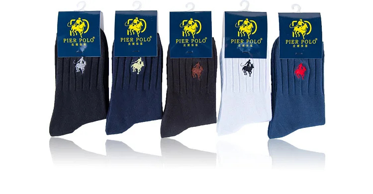 PIER POLO, Брендовые мужские деловые носки, хлопковые носки с вышивкой, Calcetines Hombre, модные повседневные носки, 5 пара/лот