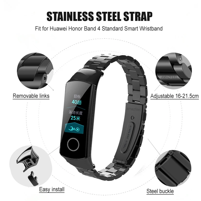 Металлический ремешок для часов huawei Honor Band 4 ремешок Металлический Стальной браслет huawei Band 4 ремешок браслет из нержавеющей стали замена