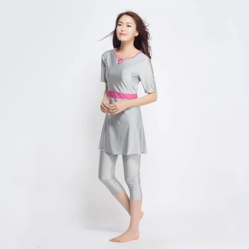 Style Middle East Women Girls Muslim Islamic Swimming Suit Modest Short Sleeve Tops+Pant Swimwear Swimsuit WomenN