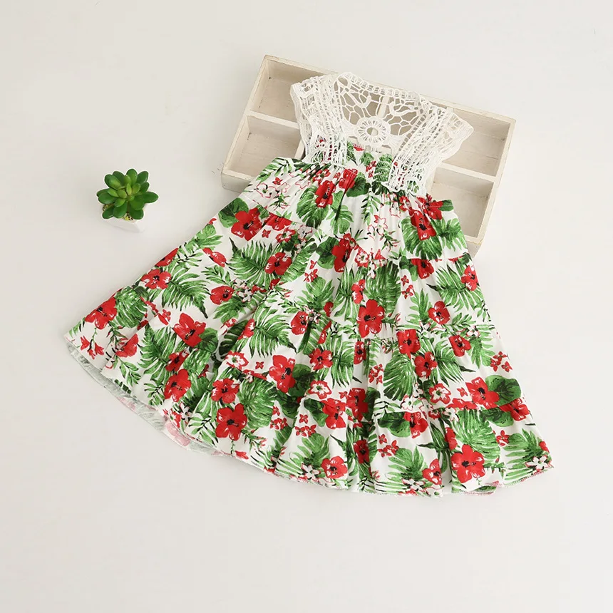 Новое прибытие Девушки платье лето 2017 кружева девушка одежда цветочный печати