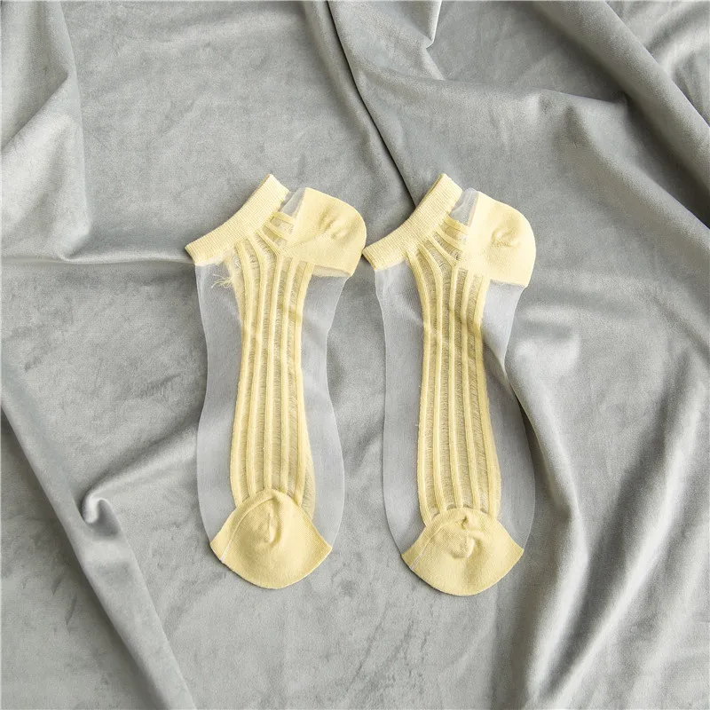 Yellow Новые летние женские носки в полоску невидимые цветные тонкие короткие дышащие носки удобные корейские паровые носки - Цвет: Yellow