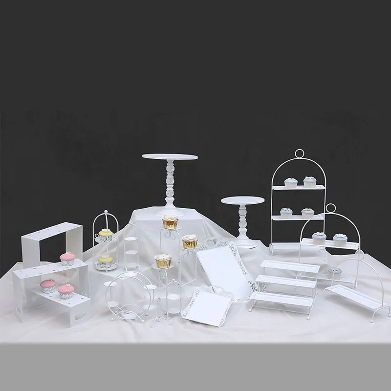

white Sweet Dessert Table Supplier Baker Showcase Cake Stand Wedding Props Decoration Tools Hollow Lace cake stand set
