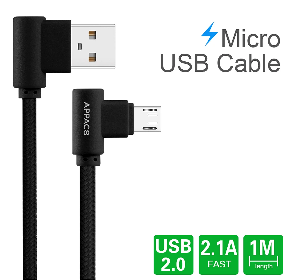 APPACS Micro usb-кабель передачи данных 5 V 2.4A TPE 90 usb-кабель для samsung/Xiaomi/huawei Android 1 m 2 m для быстрой зарядки Кабели Micro-USB
