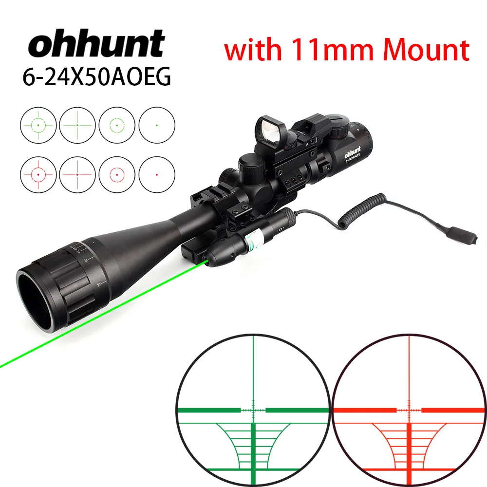 No.05 Ohhunt 6-24X50 AOEG Hunitng Combo Riflescope проволочная сетка с красными/зелеными лазерными прицелами и тактическими оптическими прицелами в виде красной точки - Цвет: No.05