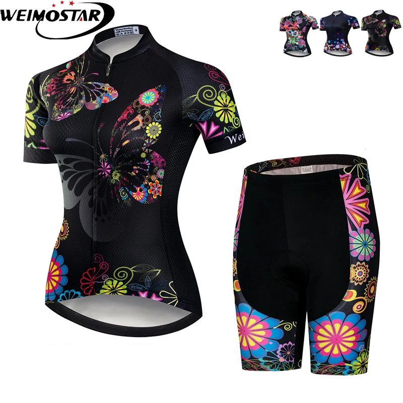 Weimostar Black Cycling Clothing Bike Jersey Women's Set MTB Bicycle clothes team Maillot gel bike bib shorts |