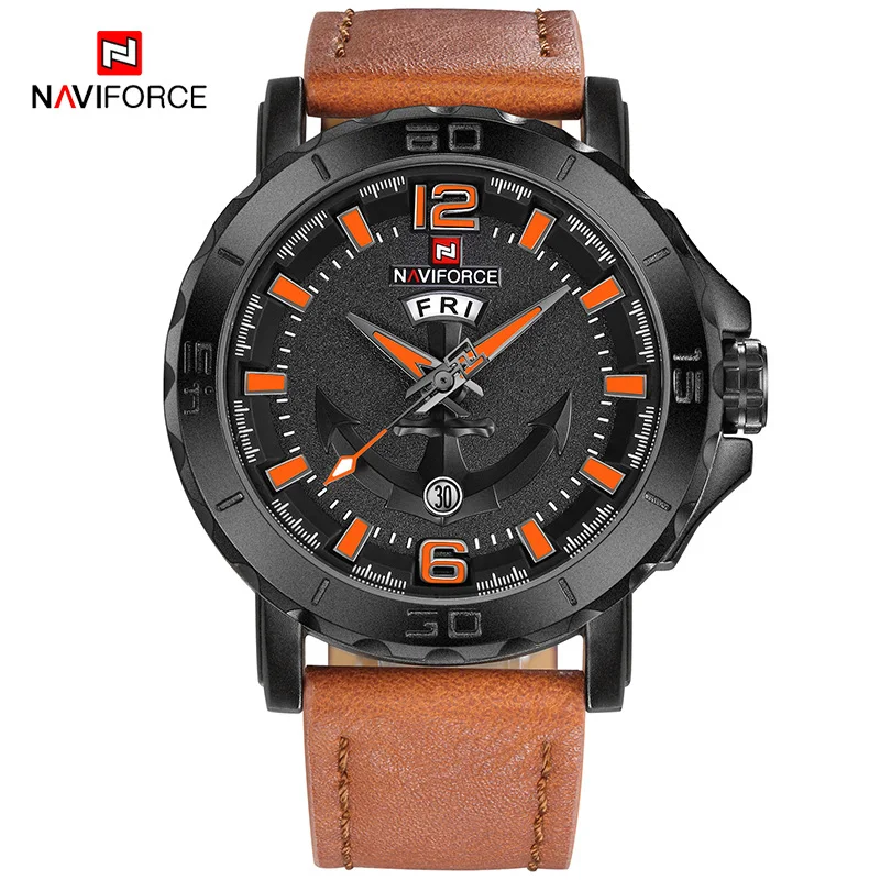 Orange Naviforce Для мужчин Роскошные творчески смотреть Для мужчин кожаные аналоговый Кварцевые наручные часы Спортивные часы мужской Relogio Masculino - Цвет: Orange