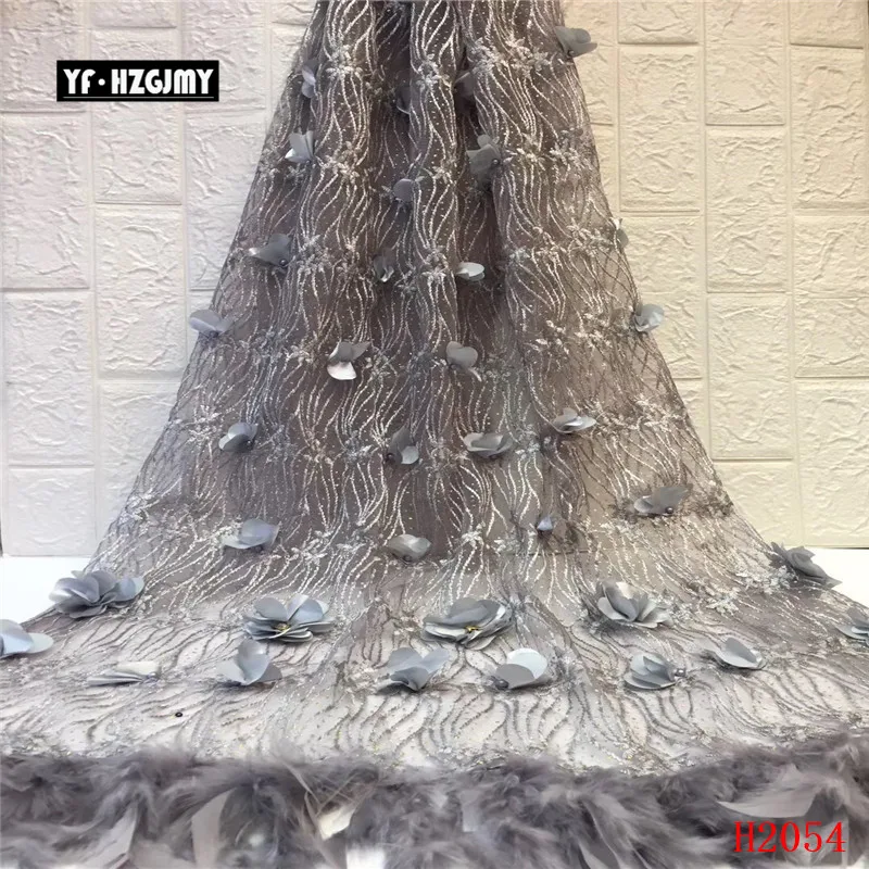 YF HZGJMY 2019 новейшая Изысканная африканская 3D Цветочная вышивка сетчатая ткань с