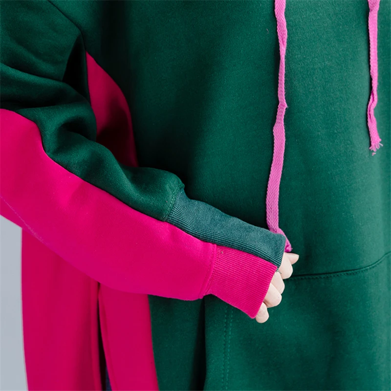 Женская толстовка с капюшоном свободная флисовая большого размера разрезом