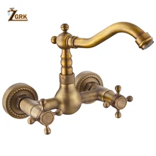 ZGRK 360 Swivel Antique Brass Bathroom Basin Sink Mix Tap Bathtub Dual Handles Wall Mounted Kitchen Basin Sink Mixer Faucet