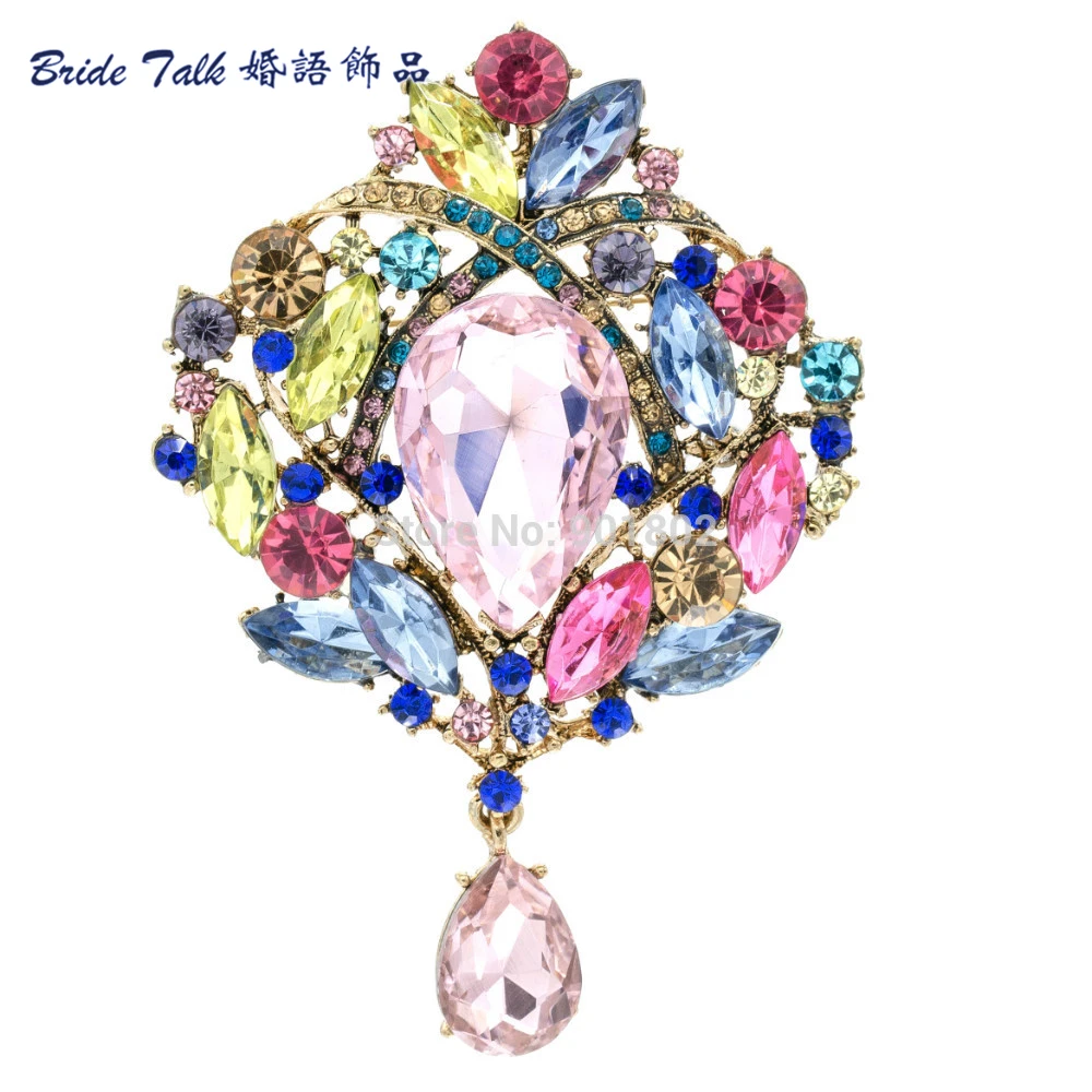 Винтажная брошь в форме капли Стразы с кристаллами булавка цветка женское