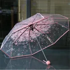 Прозрачный зонт для дождя из ПВХ, зонтик с прозрачными цветами вишни, складывается в 3 раза в форме гриба, для девушек и женщин