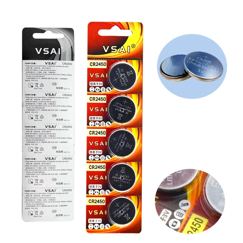 

VSAI 5pcs CR2450 Button Cell Coin Lithium Battery 3V KCR2450 5029LC LM2450 Batteries