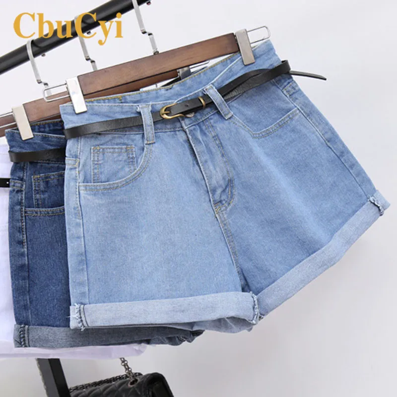 Женские джинсовые шорты с высокой талией свободные широкими штанинами без пояса
