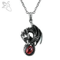 zs 316l stainless steel neckalce for men dragon pendant with redblack cz stone punk necklace biker jewelry accessories gifts