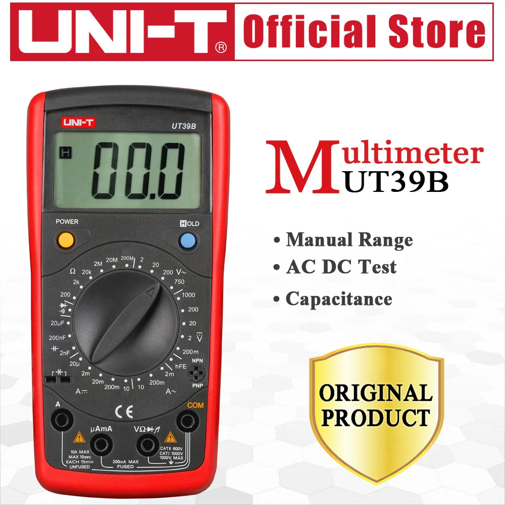 UNI-T UT39B Современные Цифровые мультиметры AC DC cap Ohm тест er Удержание данных транзистор тест ручной диапазон