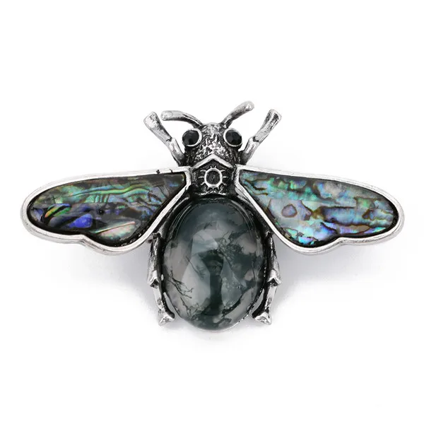 moss agate Дизайн жемчужная оболочка натуральная пчела брошь 55x34 мм сплав натуральный розовый Quartzs камень аметист булавка для DIY насекомых кулон ювелирные изделия - Окраска металла: moss agate