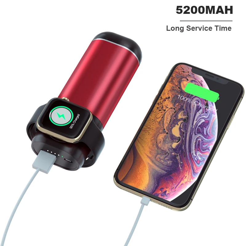 5200 мАч портативное зарядное устройство с беспроводной зарядкой для Apple Watch 4 3 2 1