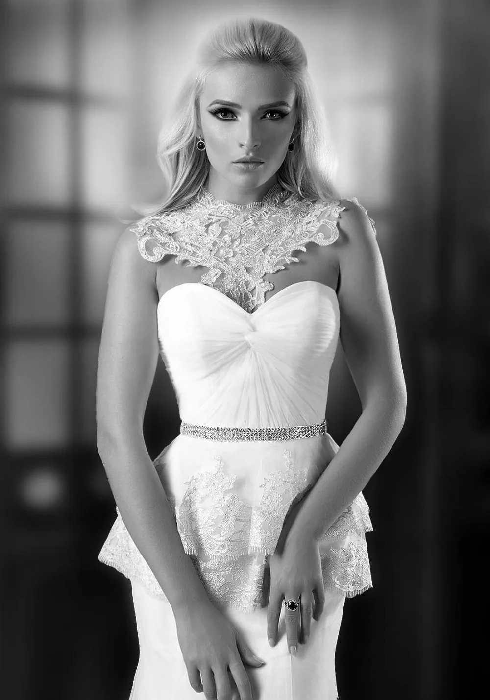 2014 New Aarrival Sexy Halter White Lacem2 In1 Wedding Dress Open Back Long Floor Length Sleeve Mermaid Plus Size | Свадьбы и