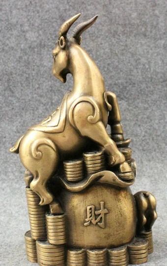 wholesale factory 10&quot Folk Chinese Year Zodiac Bronze Wealth Treasure 3 Sheep Goat Family Statue |