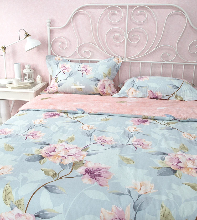 Бесплатная доставка 100% хлопок синие цветы 4 шт. постельные принадлежности без