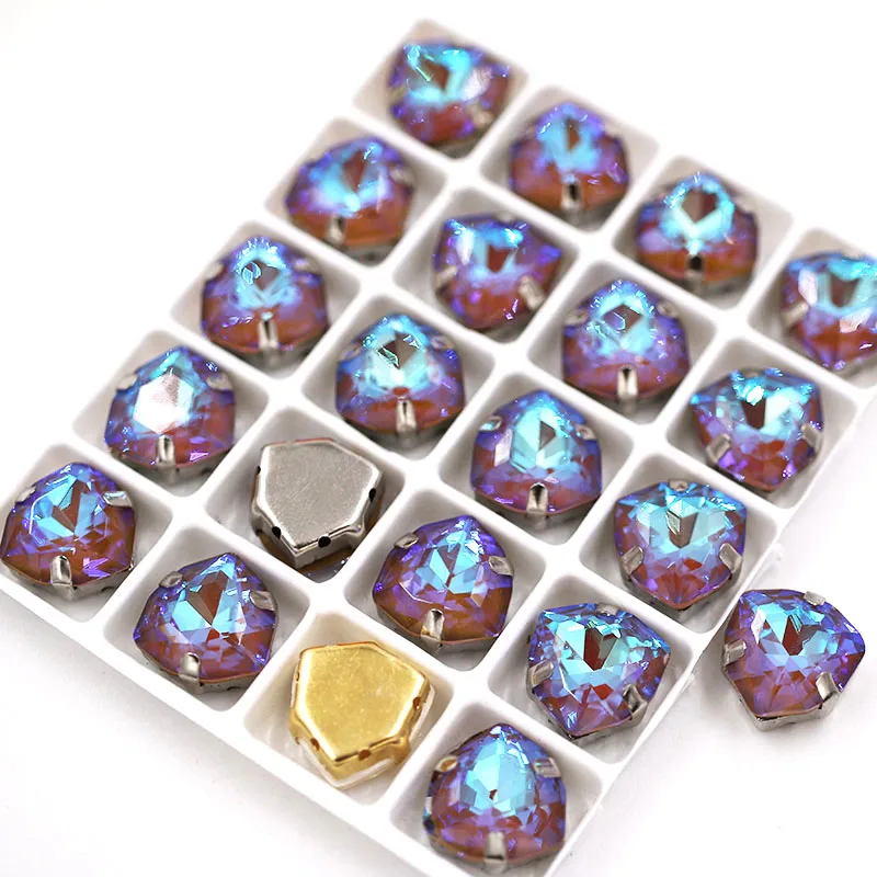 

New 12mm Fat Triangle shape Brown Mocha fluorescence Glass Crystal sew on flatback rhinestones for clothing/Hair clips