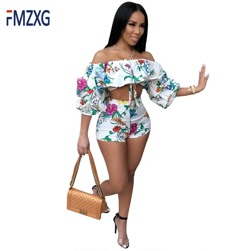 Новинка OL сексуальный женский комплект с цветочным принтом летний укороченный