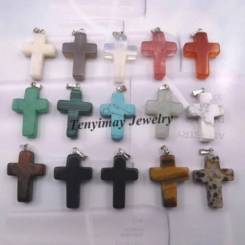 Подвеска крест из полудрагоценного камня для ожерелья подвеска натурального 24