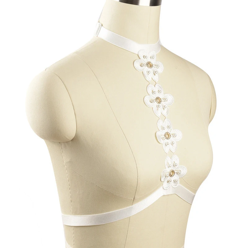 Портупея с белыми цветами портупея для тела в стиле &quotЛолита&quot открытая