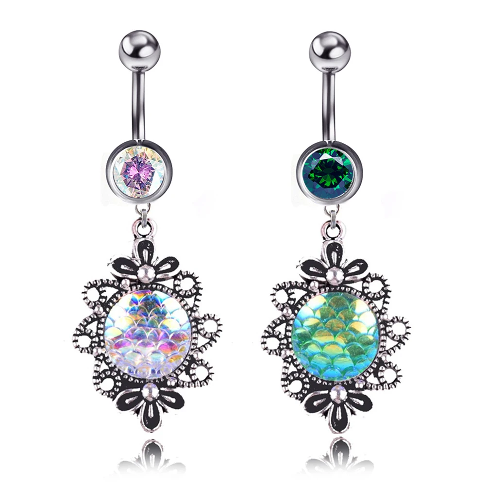 Горячая 1 шт. пупка кольцо Блеск Любовь Сердце Русалка Рыба чешуя пирсинг