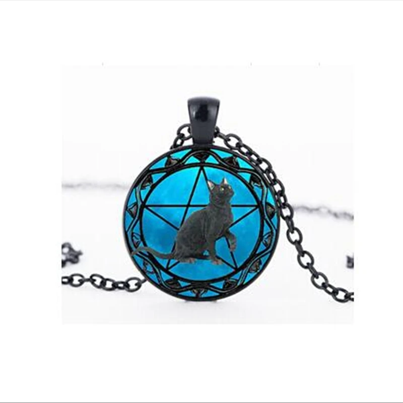 Черный кулон wiccan ожерелье воротник Wicca пентаграмма синий стеклянный кулон cristal colgante Wicca ошейник A-032 HZ1