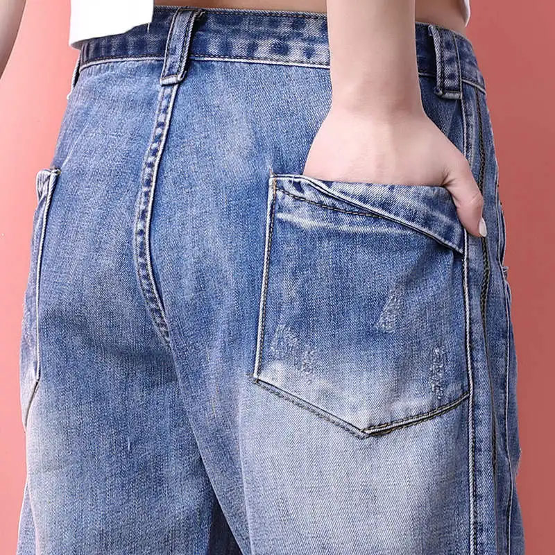 Летние джинсы для женщин в стиле бойфренд Капри с высокой талией повседневные