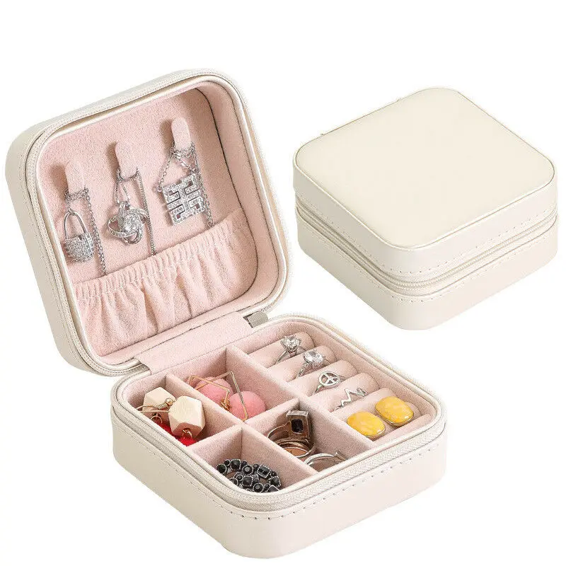 

Small Faux Leather Travel Necklace Ring Box Portable Jewelry Case Organizer New