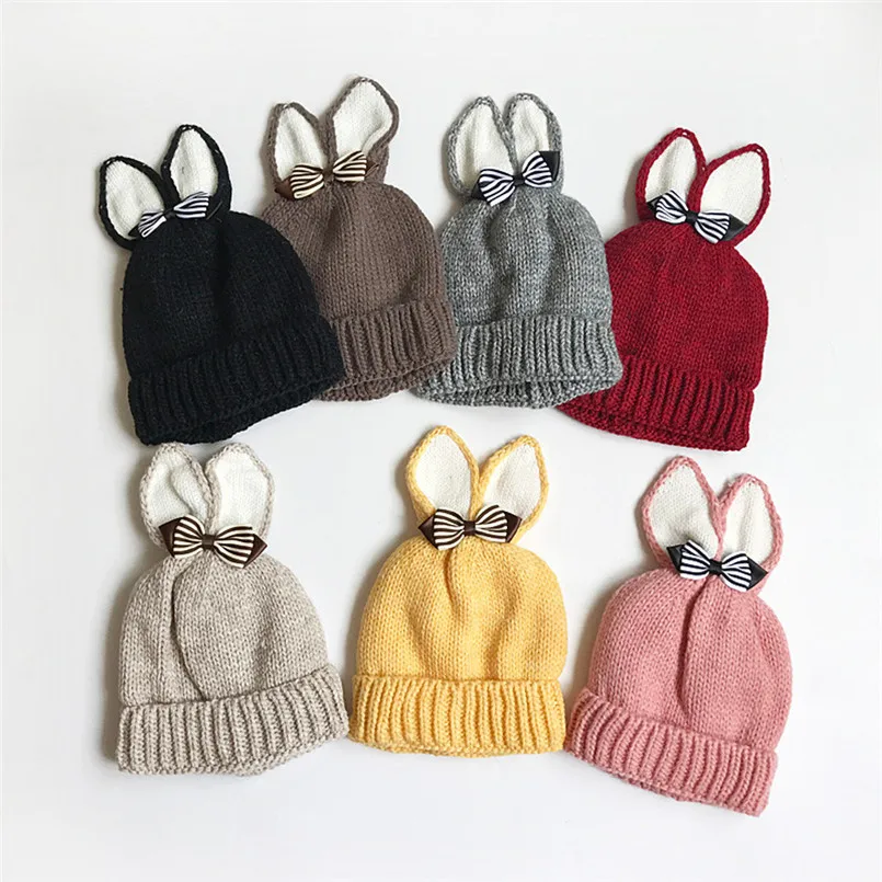 Baby Hats For Girls Boy Knitted Rabbit Ears Newborn Winter Warm Hat Cotton Cap Kids czapki dla dzieci #4S20 | Детская одежда и