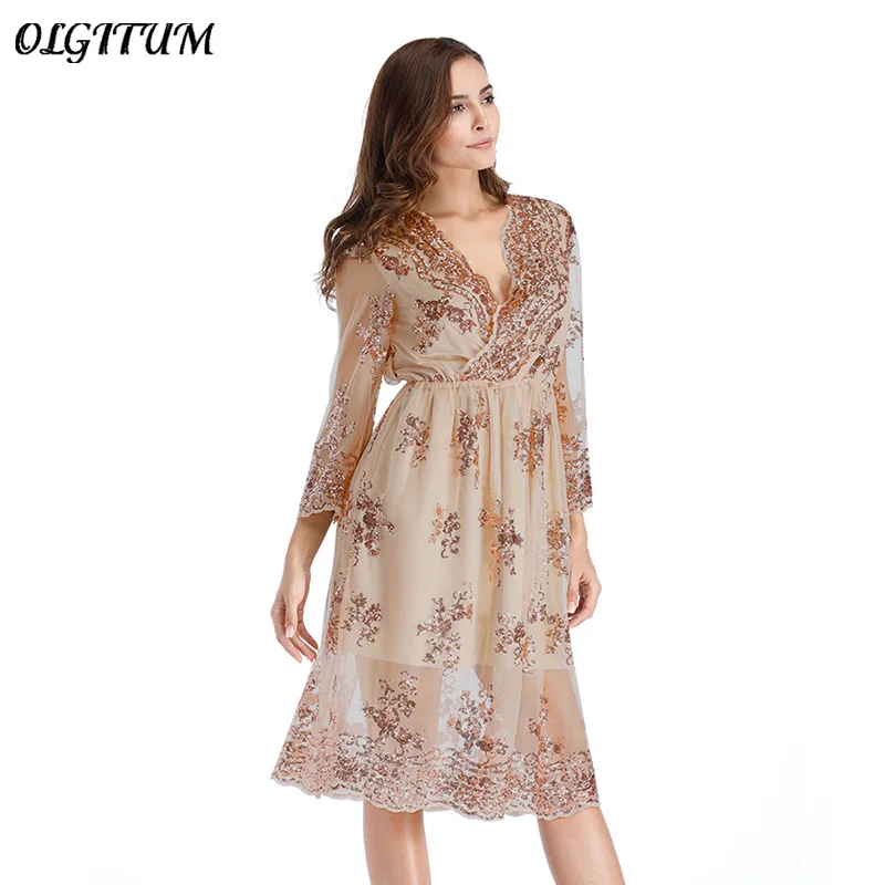 Горячая 2019 осеннее платье Vestido женское сексуальное v-образный вырез на шее из