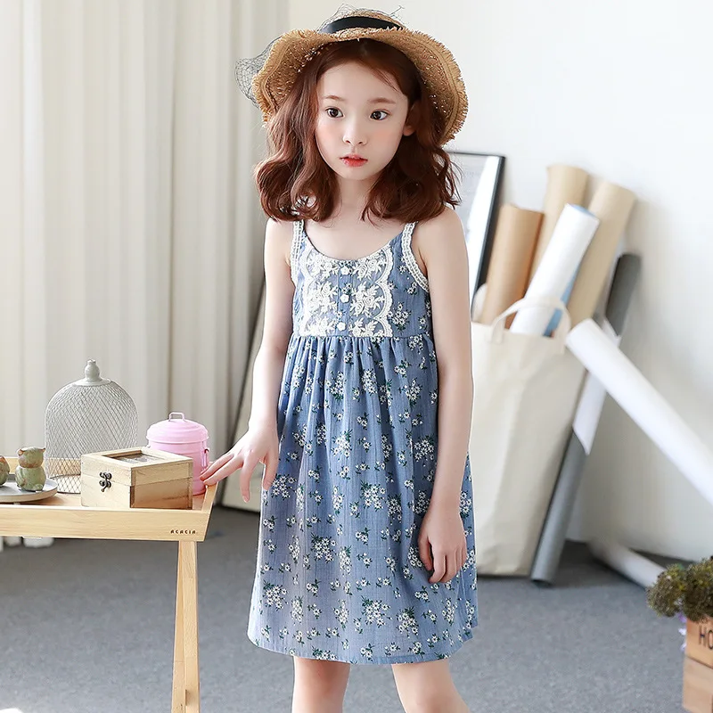Милое платье для маленьких девочек-подростков с цветочным принтом Детский