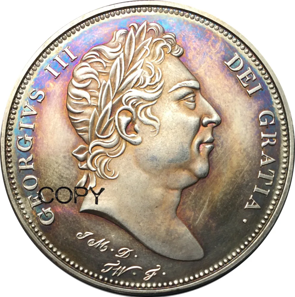 Великобритания 1820 1 Корона-Джордж III латунный посеребренный копия монет