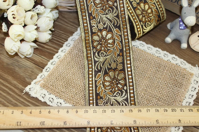 8 ярдов тканая жаккардовая лента 6 см с коричневым цветком|10 yard|jacquard ribbonwoven jacquard